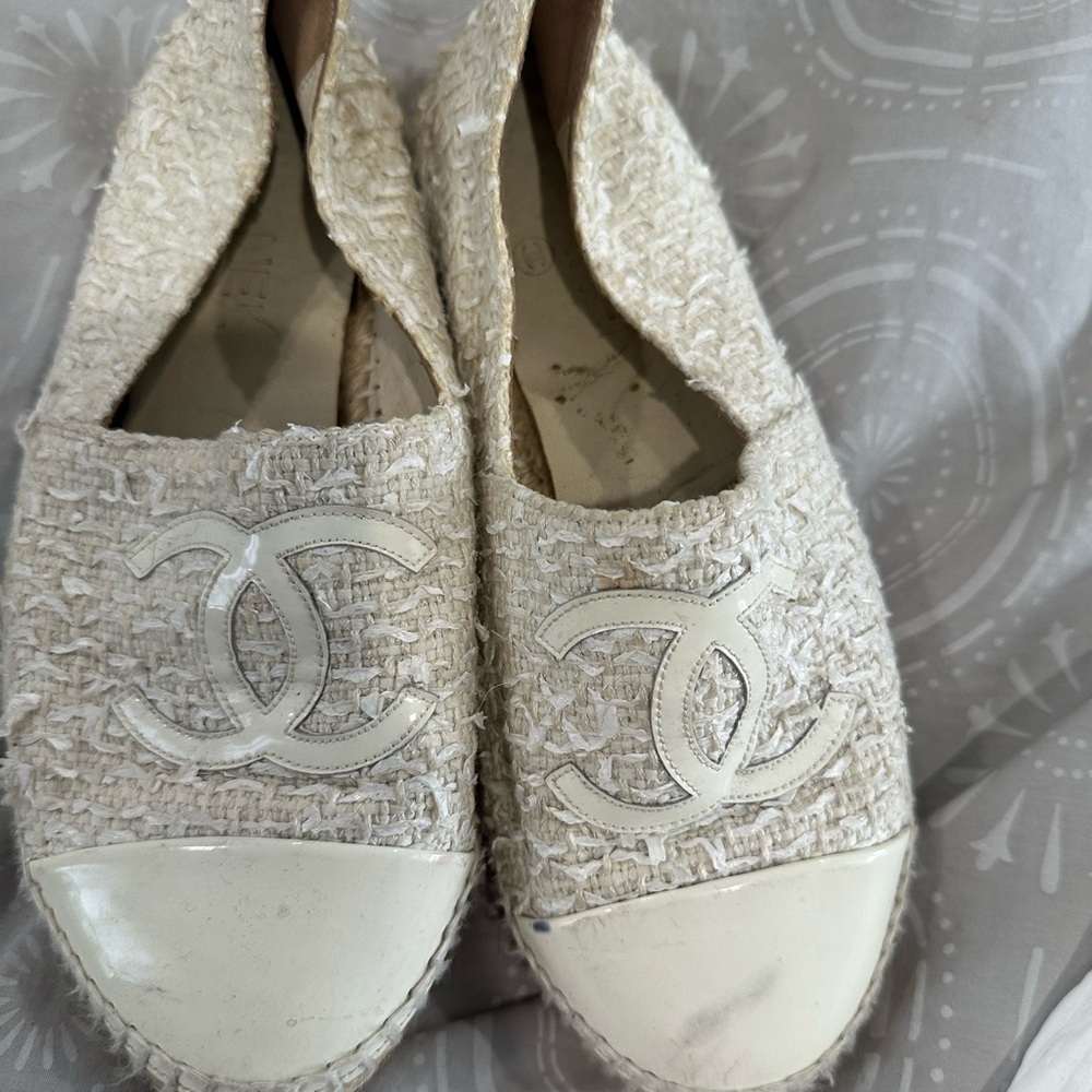 Chanel white Espadrille Flats